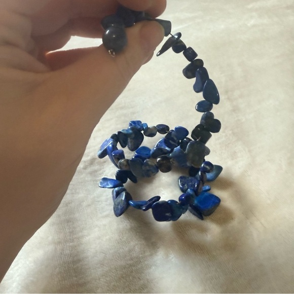 Lapis Lazuli Blue Gemstone Wrap Bracelet - Picture 2 of 7